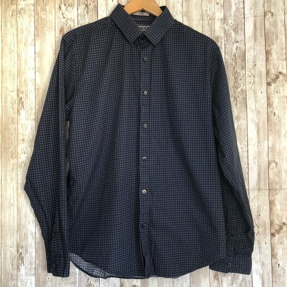 Express Other - Express Men's Navy Fitted Long Sleeve Shirt Sz. L